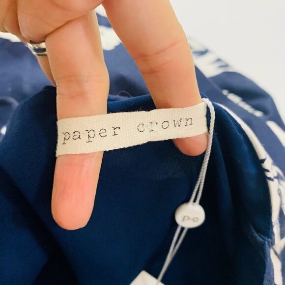 NWT Anthropologie Dress Paper Crown Bette Navy Blue White Floral Drop Waist Flar - Picture 5 of 10